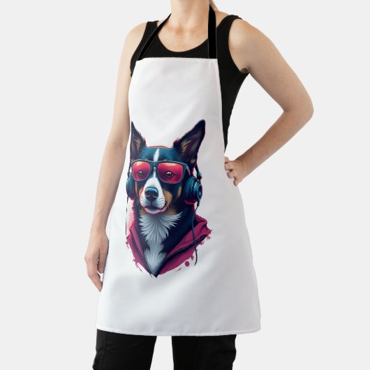 サングラスとヘッドフォンを着ている羽生犬 エプロン (インサイチュ)