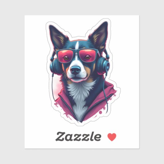 サングラスとヘッドフォンを着ている羽生犬 シール (シート)