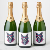 サングラスとヘッドフォンを着ている羽生犬 スパークリングワインラベル (ボトル)