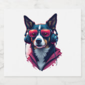 サングラスとヘッドフォンを着ている羽生犬 スパークリングワインラベル (シングルラベル)