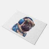 サングラスとヘッドフォンを着ている羽生犬 ドアマット (アングル)