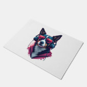 サングラスとヘッドフォンを着ている羽生犬 ドアマット (アングル)