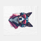 サングラスとヘッドフォンを着ている羽生犬 フリースブランケット (正面(横))