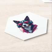 サングラスとヘッドフォンを着ている羽生犬 ペーパーコースター (アングル)