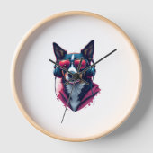 サングラスとヘッドフォンを着ている羽生犬 壁時計 (正面)