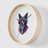 サングラスとヘッドフォンを着ている羽生犬 壁時計 (傾斜)