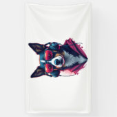 サングラスとヘッドフォンを着ている羽生犬 横断幕 (縦)