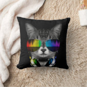 サングラスとヘッドフォン付きDJ猫 クッション (ブランケット)
