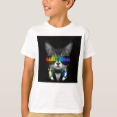サングラスとヘッドフォン付きDJ猫 Tシャツ (正面)
