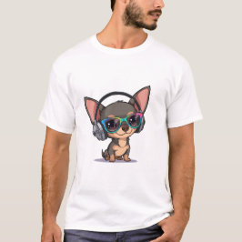 サングラスとヘッドホンを付けたキュートなチワワ Tシャツ