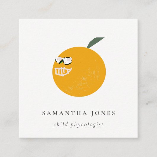 サングラスと可愛いオレンジ果実の子ども手描き スクエア名刺 (正面)