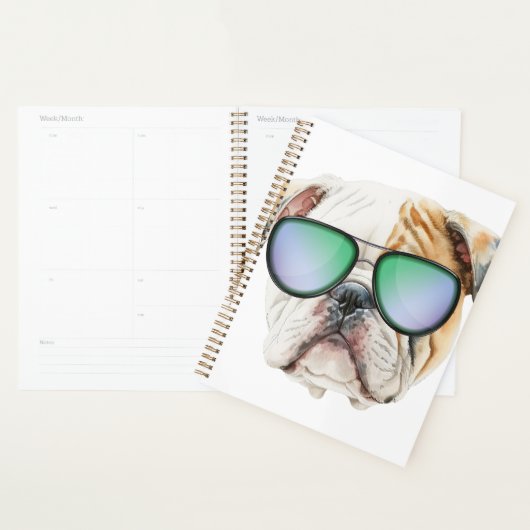 サングラスと可愛い英語のブルドッグおもしろい、子犬 プランナー手帳 (ディスプレー)