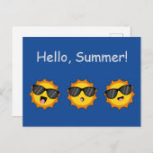 サングラスと太陽ハッピー絵文字顔パーソナライズ シーズンポストカード (正面/裏面)