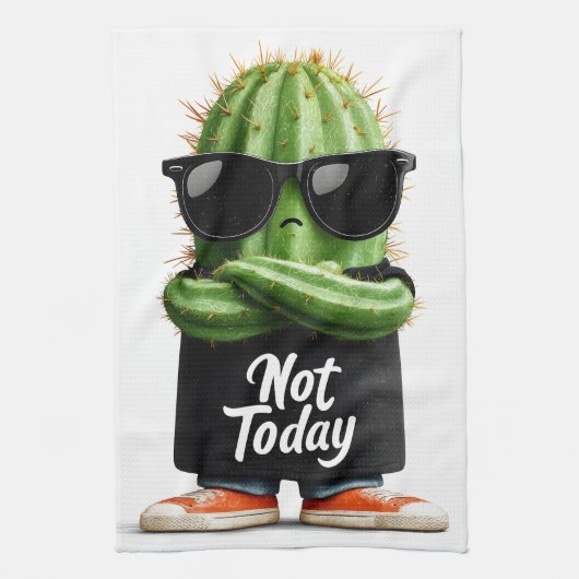 サングラスと姿勢の「Not Today」サボテン キッチンタオル (縦)