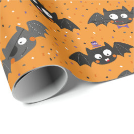 サングラスと帽子が付いたかわいいハロウィンこうもり ラッピングペーパー