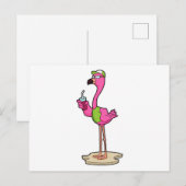 サングラスと帽子のフラミンゴ ポストカード (正面/裏面)