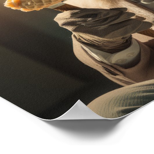 サングラスと帽子のライオンがアイスクリームを楽しむ – Fu ポスター (角)