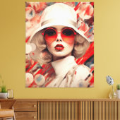 サングラスと帽子の美しいパリの女性 キャンバスプリント (インサイチュ (リビング))