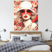サングラスと帽子の美しいパリの女性 キャンバスプリント (インサイチュ (寝室))