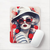 サングラスと帽子の美しいパリの女性 マウスパッド (マウス)