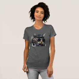 サングラスと帽子をかぶった猫の女性用Tシャツ Tシャツ