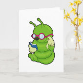 サングラスと本の毛虫 カード (黄色い花)