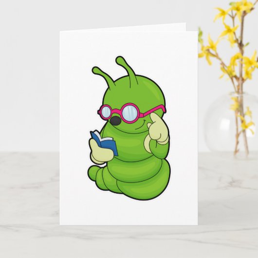 サングラスと本の毛虫 カード (黄色い花)