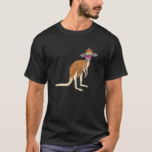 サングラスと王冠を身に着けたカンガルー イングランド UK F Tシャツ (正面)