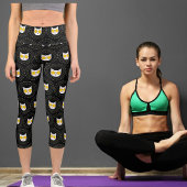 サングラスと白い黄色の黒のドットの中の猫 カプリレギンス