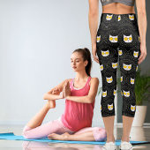 サングラスと白い黄色の黒のドットの中の猫 カプリレギンス