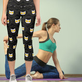 サングラスと白い黄色の黒のドットの中の猫 カプリレギンス