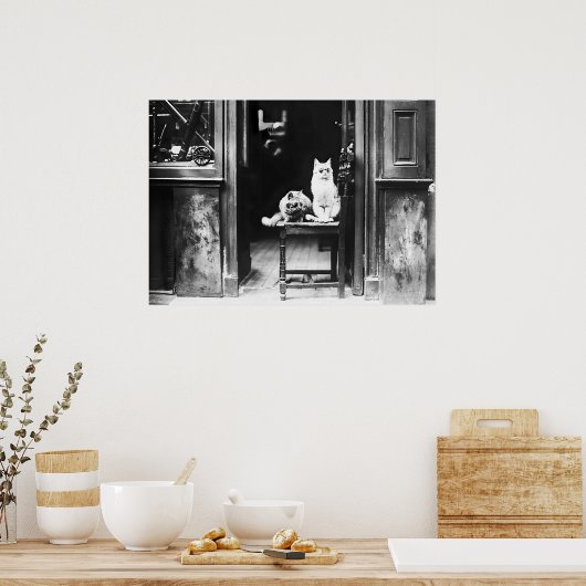 サングラスと白黒のヴィンテージを着た猫 ポスター (キッチン)