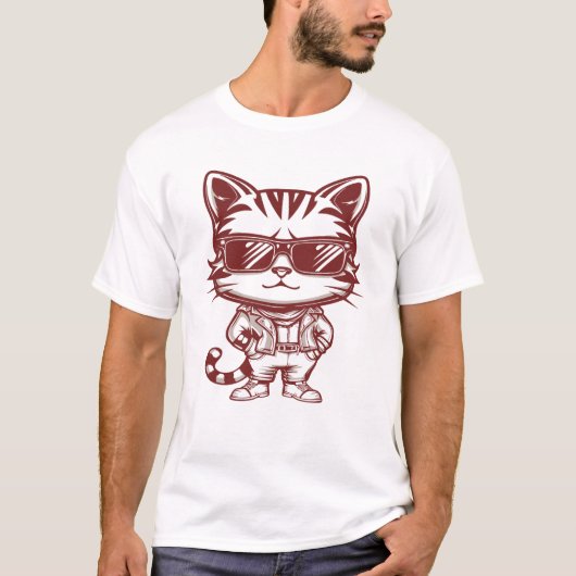 サングラスと自信のあるポーズの猫 Tシャツ (正面)