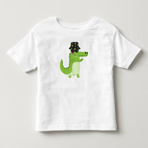 サングラスと葉っぱのバケットハットがおしゃれなワニ トドラーTシャツ