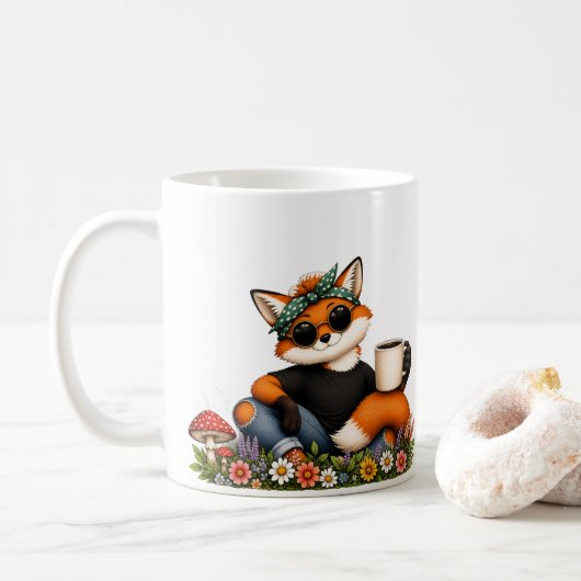サングラスと野の花のキツネマグ コーヒーマグカップ (ドーナツ)