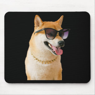 サングラスと金の鎖のクールな柴犬ステッカー マウスパッド