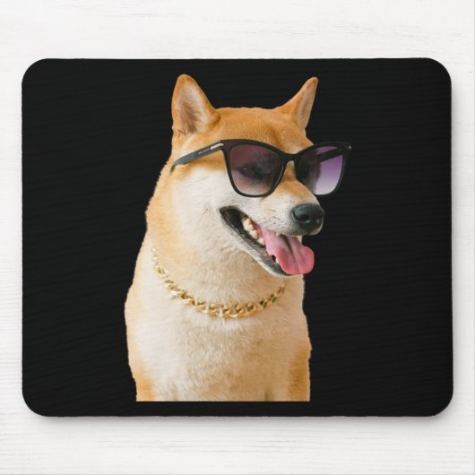 サングラスと金の鎖のクールな柴犬ステッカー マウスパッド (正面)