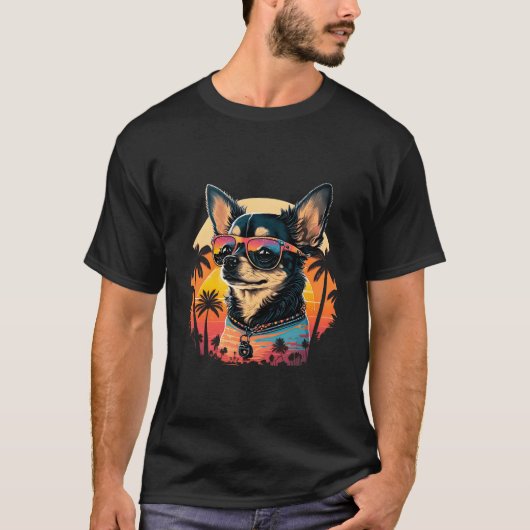 サングラスとSのチワワ Tシャツ (正面)
