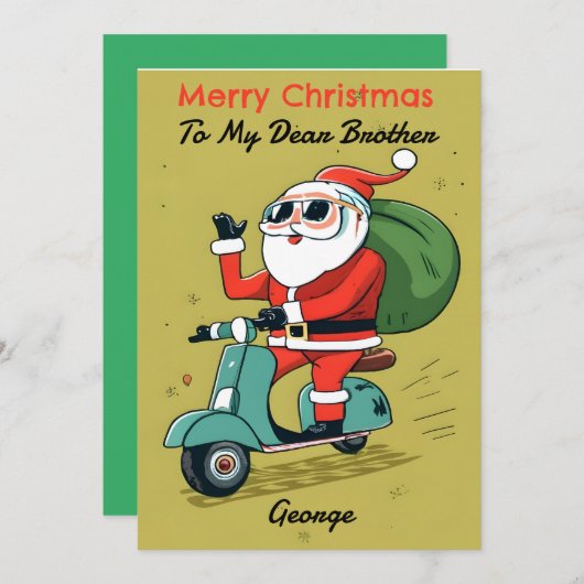 サングラスとX-Masのプレゼントでサンタをスクーター シーズンカード (正面/裏面)