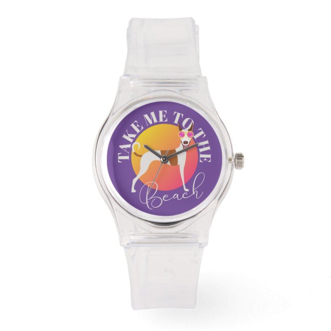 サングラスにピンクと紫のかわいい犬 腕時計 (正面)