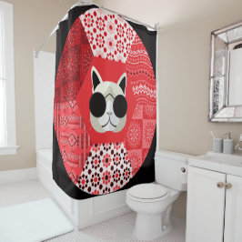 サングラスに入った猫 シャワーカーテン