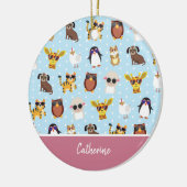 サングラスに名前のクリスマスを飾ったかわいい動物 セラミックオーナメント (左)