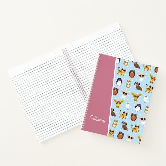 サングラスに名前のノートを入れたかわいい動物たち ノートブック (内部)