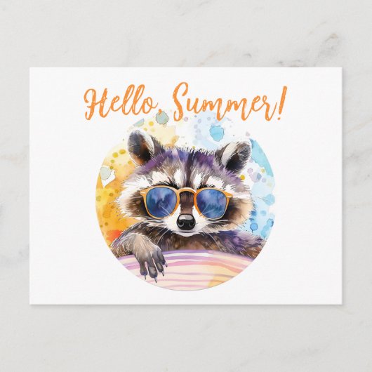 サングラスに夏のアライグマ水の色 ポストカード (正面)