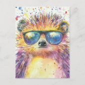 サングラスに愛らしいハリネズミ水彩画 ポストカード (正面)