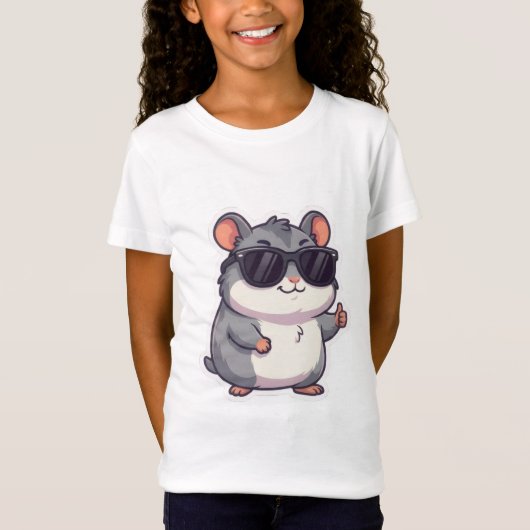 サングラスのおしゃれちびハムスター 楽しい子供用パロディグッズ Tシャツ (正面)