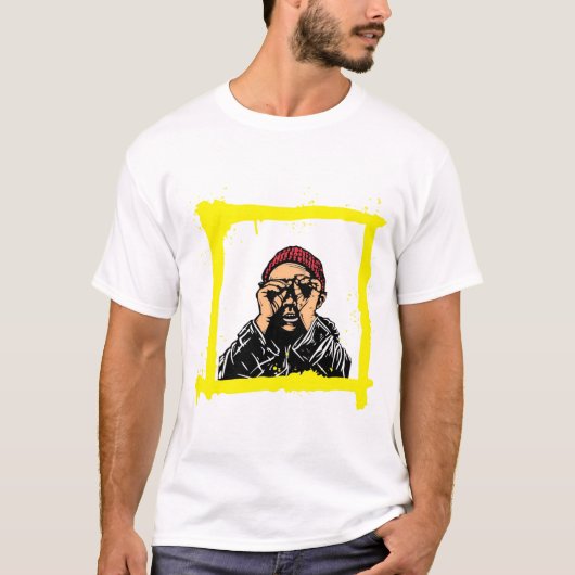 サングラスのおしゃれな都会の男性Tシャツ - ポップアート Tシャツ (正面)