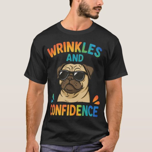 サングラスのおしゃれパグ犬 Tシャツ (正面)