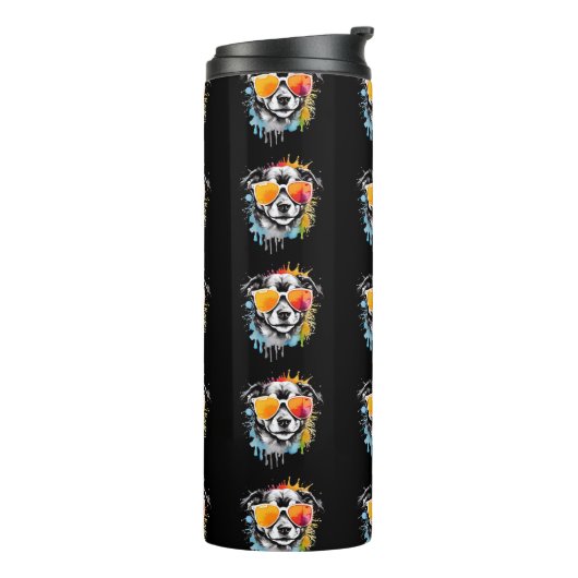 サングラスのかわいいカラフルおもしろい犬ポートレート タンブラー (回転左)