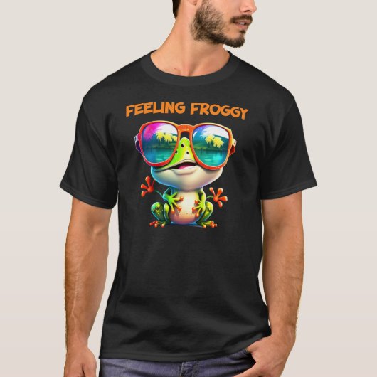 サングラスのカラフルカエル かわいい気分 Tシャツ (正面)
